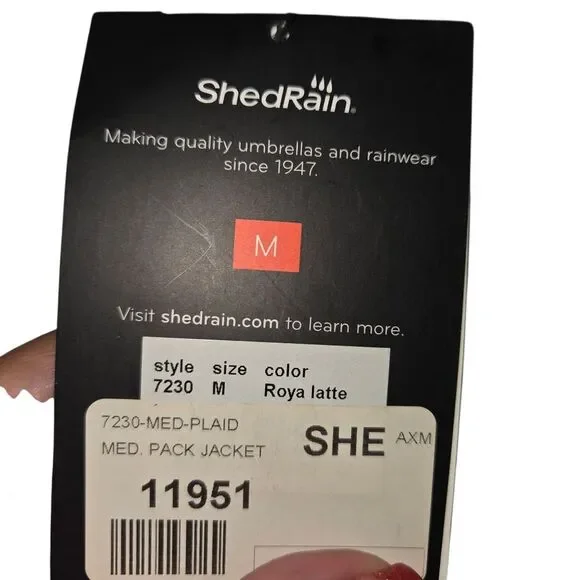 ShedRain Nwt Hi-Lo Packable Rain Jacket Royal Latte BLACK Plaid Medium - Picture 4 of 4